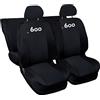 Lupex Shop Copri-sedili Auto Compatibili Seicento 600 | Set Coprisedili Anteriori e Posteriori | Logo Ricamato | Airbag Compatibile | Accessori Auto Interno (Nero/Nero)