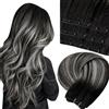 LaaVoo Extension Capelli Veri Tessitura Micro Beads 40 cm Balayage Jet Nero to Silver Extension Micro Weft Capelli Veri Umani Naturali 50g #1b/s/1b