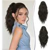 RUWISS Coda Capelli Extension con Pinza, Coda Finta Capelli Ricci 35 cm Coda Capelli Extension Ondulate Sintetici Coda di Cavallo per Donne (Castano Nero)