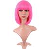 MapofBeauty 12 Pollic Corto Lisci Flat Frange Bob Parrucche (Neon Rosa)