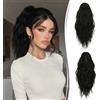 RUWISS Coda Capelli Extension con Pinza, Coda Finta Capelli Ricci 35 cm Coda Capelli Extension Ondulate Sintetici Coda di Cavallo per Donne (Nero)