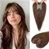 RUNRAYAY Topper per capelli umani per donna, frangia a clip da 25 cm, topper per capelli umani per diradamento - Castano