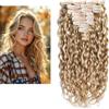 Larafona Extension per capelli veri 9A con clip per allungamento capelli, grandi ricci, 100% capelli umani vergini Remy con colpi di sole biondi P27/613# 20inch/50cm