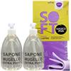 FEI FAN Sapone Extra Puro, LAVANDA, Per Mani, Viso e Corpo, Con Estratto Biologico Di Foglia Di Olivo e Olio Essenziale Di Lavanda 500ml + Panno SOFT In Lattice, Formato 30x30cm (2 Unità + Panno)