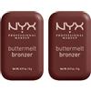 NYX Professional Makeup Buttermelt Bronzer Tonalità 08 Butta Than U Lunga Tenuta 12h No Transfer Look Abbronzato e Luminoso con Burro di Mango Karité e Mandorle - 2 Bronzer da 5g