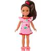Barbie - Chelsea Club Lula, mini bambola da 15cm con capelli castani e accessori, sandali rosa e abito con stampa di ciliegie, giocattolo per bambini, 3+ anni, JJB35