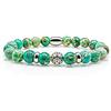 Generic Bracciale in diaspro braccialetto con perline braccialetto con perline verdi palla argento 8mm strass in acciaio inossidabile (squillo)