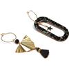 Generic GLAM mini orecchini a cerchio ventaglio asimmetrico pompon stella nero oro ottone resina dorata