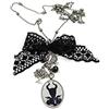 Handmade Collana Lunga Catena in Acciaio a Tema Malefica con Charm e Fiocco | Ciondolo Fatto a Mano con Resina Colata, Calena in Acciaio, Collana Gothic