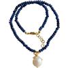 Generic Collana radice di Zaffiro, perla naturale, libellula ottone, collana pietre vere, collana girocollo, collana ciondoli, collana italiana