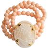 Generic Bracciale tre file con pasta di corallo rosa e cammeo, argento 925, bracciale elastico, bracciale Italiano