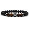 KARDINAL WEIST leone argento - occhio di tigre - onice - lava bracciale, perle di gemma, king - lion -gioielli per uomo, animale di potere - coraggio - protezione (S)