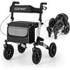 COSTWAY Deambulatore Pieghevole per Anziani in Alluminio, Rollator Regolabile in Altezza con Seduta, Schienale e Freni, Girello per Anziani con Borsetta, Carico Massimo 140 kg (Rosso)