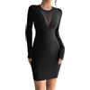 Gkaopi Vestito Donna Sexy Maniche Lunghe Girocollo Mini Abito Bodycon Maglia Trasparente Tubino Vestito Corto da Sera Casual Vestiti Aderente Curvy per Cocktail Discoteca Festa Cerimonia Party