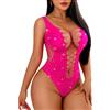 Avidlove Body con strass Lingerie Sparkle a rete Abito sexy da donna Body in rete Teddy Lingerie, Rosa, taglia unica
