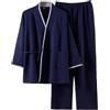 YOSUWOAI Pigiama da uomo, kimono giapponese, con scollo a V, pigiama giapponese, in due pezzi, per la casa spessa, per autunno e inverno, O blu navy, XL