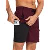 Atforna Costume da bagno da uomo, lungo, 2 in 1, con compressione, ad asciugatura rapida, traspirante, per piscina, lago, spiaggia, vacanze e tutti i giorni, rosso vivo, S