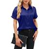 ROGNER Camicetta in Seta per Donna Camicie abbottonate in Raso a Maniche Corte Casual Scollo a V Ampio Tunica da Lavoro Top Camicette da Ufficio Top in Seta Casual da Lavoro vestibilità Slim