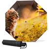 GISPOG Ombrello pieghevole automatico, gatto sull'erba, impermeabile, compatto, per sole e pioggia, ombrello da viaggio per donne e uomini, Colore unico, Taglia unica