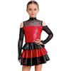 Freebily Vestito da Danza Moderna Bambina Abito da Balletto Pattinaggio Artistico con Paillettes Vestito da Ballo Latino Americano Tango Costume Danza Samba Rumba Salsa Rosso 9-10 Anni