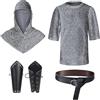 NaLatia Camicia a catena da uomo rinascimentale finta chain Mail armatura tunica maglietta coif medievale cavaliere cowl travestimento costume da braccio cintura