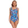 BIMEI Costume intero da donna con ferretto a collo alto per mastectomia costume da bagno con tasche Tummy Control2408, Blu, 48