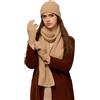 YUONNY Inverno 100% Lana Merino Cappello Sciarpa Guanti Set per Uomo Donna, Morbido Caldo Berretto Cuffed Beanie in Maglia, Sciarpe Lunga e Guanto a Dita Intere Set 3 in 1 per Sport Sci Regalo Camel