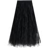 KIJSKKOPO Gonne Lunghe Plissettate da Donna, Gonna Svasata in Tulle A Rete Irregolare con Elastico in Vita Color Cachi, Gonna Elegante Nera da Sposa E Ballo di Fine Anno