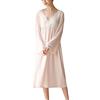BGT Pigiama Francese di Alta qualità Pizzo Abito Lungo Primavera e Autunno Abiti per la casa Pigiama Sexy delle Donne a Maniche Lunghe in Cotone Scollo a V (Rosa,L)