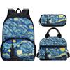 Showudesigns Set zaino e borsa per il pranzo per bambini borsa scuola media astuccio, Notte stellata di Van Gogh, Taglia unica