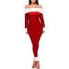 Huyghdfb Pigiama a Maniche Lunghe con Tuta Natalizia da Donna Pagliaccetto con Cerniera Sexy con Spalle Scoperte Clubwear (Red, M)