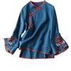 LCDIUDIU Camicetta Estiva da Donna in Cotone E Lino, Top E T Shirt da Donna, Camicia con Bottoni E Ricami Floreali retrò con Colletto alla Coreana, Tradizionale Etnico Casual, Abito da Festa Hanfu,