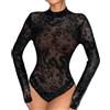 WNBHHDZT Body Da Donna Trasparente Con Stampa Drago Body Sexy Elastico Con Collo A Lupetto A Maniche Lunghe Trasparente,Nero,S