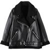 M&Catree Giacca Donna in Finta Pelle Scamosciata Giacca Moto Biker Invernale con Fodera in Sherpa Pelliccia Sintetica Giacca Aviatore Bomber - Nero # Sherpa Fleece, L