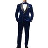 Stillluxury Smoking da uomo in velluto in 2 pezzi con giacca e pantaloni a doppio petto da lavoro con bavero a scialle e vestibilità slim per matrimonio, blu navy, L