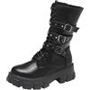 Generic Stivali da donna con plateau Gothic Punk, con tacco a blocco, suola profilata, con fibbia, stivali da motociclista, stivali da motociclista, Nero , 43