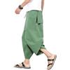 DSJJ Uomo Estate Casual Shorts Harem Pantaloni Capri Larghi Cotone Lino Vita Elastica Coulisse Cargo Pantaloncini 3/4 Shorts (Verde,L (Label XL))