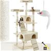 tectake® Tiragraffi per Gatti, Albero per Gatti con 2 Casette in Peluche, 4 Topolini da Gioco per Gatti, 3 Piattaforme, Struttura Robusta, Tiragraffi Gatto a più Piani - Beige