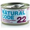 Generico Natural Code Umido Gatto Adult gusto TONNO e FEGATO di MANZO, Numero 22, alimento completo in SFILACCETTI per gatti adulti di tutte le taglie, altamente digeribile | 12 scatolette da 85 grammi l'una.