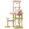 GYMAX Albero Tiragraffi per Gatti Alta148 CM in Pile, Centro Attività Multilivello con Pali per Graffiare in Sisal, Cestino Rotondo, Cuscino Morbida Rimovibile, Torre con Condo per Gatti, Rosa e Verde