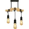 DAXGD Lampadario a Sospensione Vintage, 3 Luci Lampadario in Legno e Metallo, Lampada a Soffitto Regolabile Retrò E27 Regolabileper Soggiorno, Sala da Pranzo, Cucina, Bar