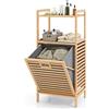 LIFEZEAL Cesto Portabiancheria a 1 Scomparto, Mobile Biancheria Sporca e Mobiletto Bagno, Lavanderia, con Sacco Rimovibile, Cesta Estraibile, Telaio in Bambù, Piano Portaoggetti, 43,5x33x96cm