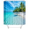 OCEUMACO Design Mare Tenda Doccia Antimuffa Stampa 3D Spiaggia Blu Onda Verde Acqua Tende Vasca da Bagno in Tessuto Poliestere Impermeabile Foglie Palme Moderna 200x200 cm Lavabile Lavatrice
