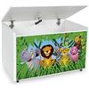 leomark Contenitore portagiochi in legno, panca su ruote - ZOO - scatola con coperchio, mobili per camera da letto, cassapanca per bambini, bianco 91L, dimensioni: 71 cm x 40 cm x 46 cm (Altezza)