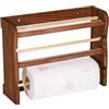 EMPOTEC Mensola da Muro Parete Porta Rotolo Carta Scottex Asciugamani Domopack Carta Forno Pellicola Trasparente Dispenser 3in1 con 2 Taglierina Seghetto per Taglio da Cucina in Legno Scuro