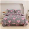 Cotton Market - Set di biancheria da letto - 3 pezzi - Copripiumino 135 x 200 cm e 1 federa 70 x 80 cm - Cuore rosa (grigio)