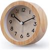 Voniobuy Orologio Sveglia Analogico Silenzioso - Design in Legno con Luce Notturna Morbida, per Comodino, Funziona con Batteria (1x AA Inclusa)