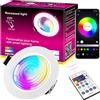 POIUYTO Faretto da incasso a LED, 12 V, 3 W, 15 mm, ultra piatto, foro 60 mm, in alluminio, colore nero, controllo app, lampada LED RGBWW, dimmerabile, con 16 milioni di colori fai da te, con telecomando