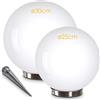hofstein Lampada solare Nassau, set di 2 lampade a sfera, lampade a sfera in plastica bianca, Ø 25 e 30 cm con picchetto di terra, con interruttore on/off, lampade solari con interruttore crepuscolare