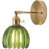 TOKTOP Applique Murale Fleur Vintage in Ottone Dorato e Vetro Verde con Interruttore, Lampada da Parete E27, Illuminazione per Bagno, Camera, Soggiorno, Cucina